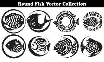 Round Fish Vector Design back on white background for designer