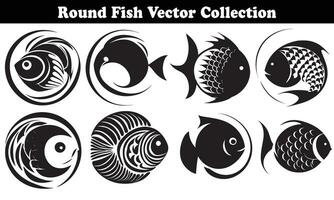 Round Fish Vector Design back on white background for designer