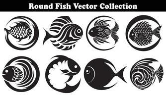 Round Fish Vector Design back on white background for designer