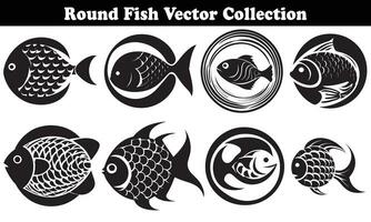 Round Fish Vector Design back on white background for designer