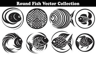 Round Fish Vector Design back on white background for designer