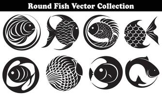 Round Fish Vector Design back on white background for designer