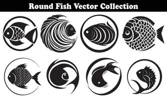 Round Fish Vector Design back on white background for designer