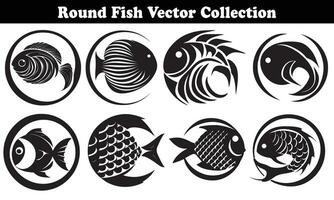 Round Fish Vector Design back on white background for designer