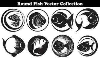 Round Fish Vector Design back on white background for designer