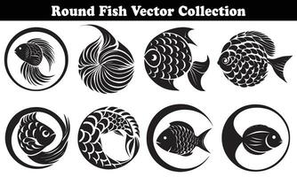 Round Fish Vector Design back on white background for designer