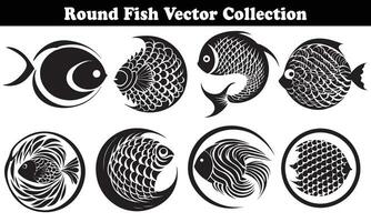 Round Fish Vector Design back on white background for designer