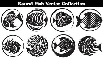 Round Fish Vector Design back on white background for designer