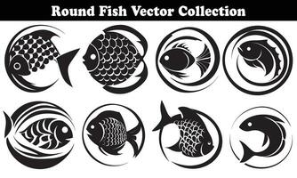 Round Fish Vector Design back on white background for designer