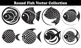 Round Fish Vector Design back on white background for designer