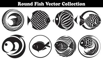 Round Fish Vector Design back on white background for designer