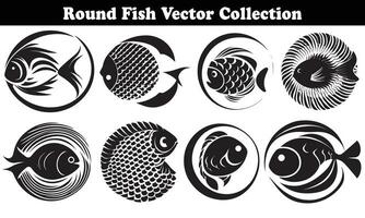 Round Fish Vector Design back on white background for designer