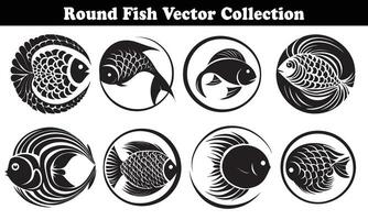 Round Fish Vector Design back on white background for designer