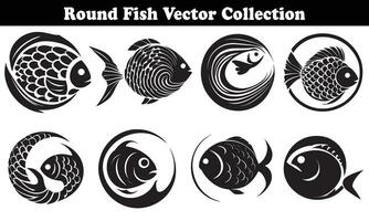 Round Fish Vector Design back on white background for designer