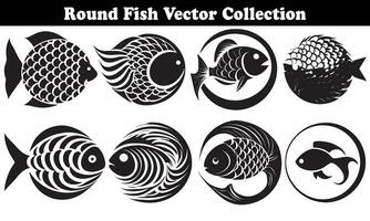 Round Fish Vector Design back on white background for designer