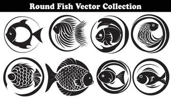 Round Fish Vector Design back on white background for designer