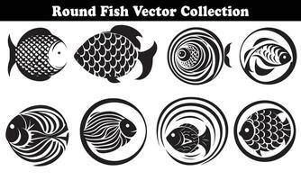 Round Fish Vector Design back on white background for designer