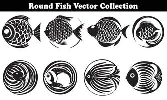 Round Fish Vector Design back on white background for designer