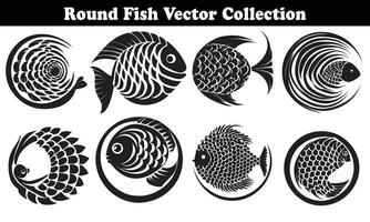 Round Fish Vector Design back on white background for designer