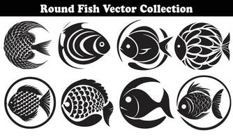 Round Fish Vector Design back on white background for designer