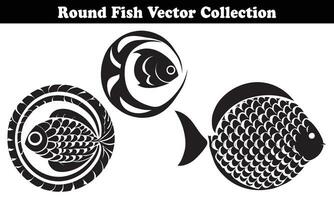 Round Fish Vector Design back on white background for designer