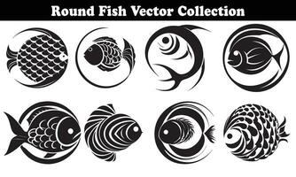 Round Fish Vector Design back on white background for designer