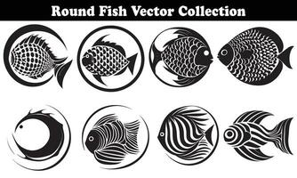 Round Fish Vector Design back on white background for designer