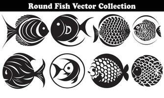 Round Fish Vector Design back on white background for designer