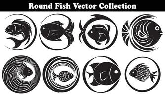 Round Fish Vector Design back on white background for designer