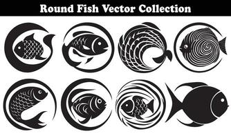 Round Fish Vector Design back on white background for designer