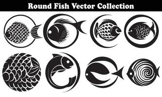 Round Fish Vector Design back on white background for designer