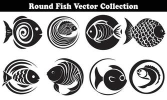 Round Fish Vector Design back on white background for designer