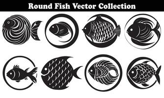 Round Fish Vector Design back on white background for designer