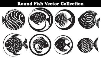 Round Fish Vector Design back on white background for designer