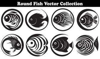 Round Fish Vector Design back on white background for designer