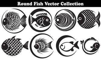 Round Fish Vector Design back on white background for designer