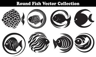 Round Fish Vector Design back on white background for designer