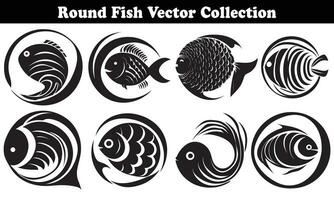 Round Fish Vector Design back on white background for designer