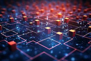 3d ilustración de resumen tecnología antecedentes. 3d representación de circuito junta, resumen digital conexiones con datos y blockchain tecnología, ai generado foto