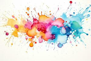 Abstract colorful watercolor paint splashes on white background illustration. Abstract expressionism background with watercolor splashes on the white background, AI Generated photo