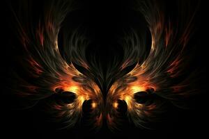 resumen fuego alas en un negro fondo, fractal Arte diseño, fuego alas en un oscuro fondo, resumen fractal. fractal Arte antecedentes para creativo diseño. decoración para fondo de pantalla, ai generado foto