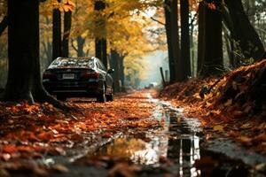 car parked on the road beside the garden photo