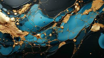 Abstract gold and blue marble texture background photo