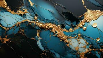 Abstract blue and gold marble texture background photo