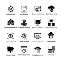 Set of Cloud Data Glyph Conceptual Icons vector