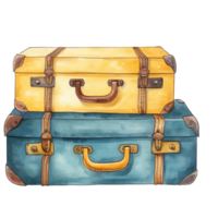 Retro watercolor suitcases isolated png