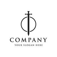 Sword logo template design with retro vintage shield with creative idea. vector