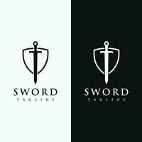 Sword logo template design with retro vintage shield with creative idea. vector