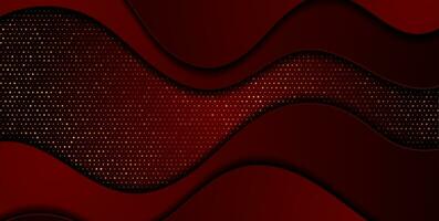 Dark red abstract wavy background with golden dots vector