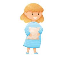 Vector isolated cute smiling little girl in pajamas holding a pillow